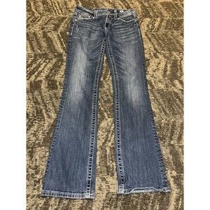 Miss Me Women's Jeans Sz 30 Boot Cut Low Rise Embellished Blue Denim JPW5066-2